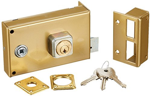 BRICARD 1821 Serrure en Applique Horizontale FOUILLOT 5 Goupilles Réversible Tirant/Poussant 140x85 DORE Droite, Doré