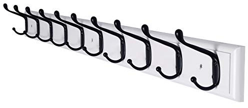 Dseap Garderobenleiste: 97cm lang schwerlas hakenleiste mit 10 doppelhaken, kleiderhaken wand, wandgarderobe, garderobenhaken für mantel hut handtuch handtasche, bambus, weiß