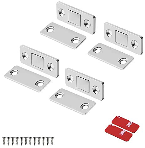 Mousike Magnetic Door Catch Ultra Thin Cabinet Magnets Stainless Steel Drawer Magnet Catch for Sliding Door Closure Kitchen Cabinet Cupboard Closet Closer (4 Pack, Silver)
