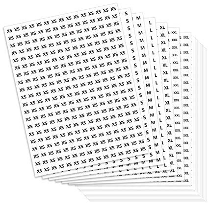 5400 Stk. runde Sticker/Etiketten für Kleidungsgrößen; Riesenpackung mit 7 Größen (XS, S, M, L, XL, XXL, XXXL) mit Perforationslinie und 1,3cm Durchmesser; englische Version