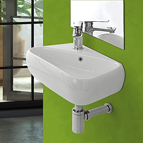 Lavabo sospeso in Ceramica Salvaspazio, 45x27.5xh.15 cm, Colore Bianco Lucido (Vasca a DX)