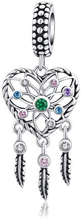 Traumfänger-Anhänger aus Sterlingsilber mit bunten Kristallen, kompatibel mit Pandora-Armbändern und Halsketten