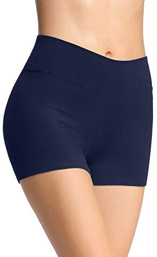 4How Damen Tights Unterrock kurz eng Sport Shorts Sporthose Radlerhose Baumwolle Fitness Pole Yoga Shorts Tanzen Hotpants Blau S