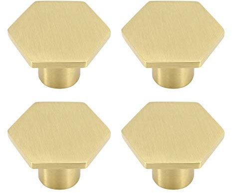 Solid Brass Hexagon Cabinet Knobs, Pure Copper Cupboard Pull Handle with Screws for Wardrobe Door,Cabinet Doors and Dresser Drawers(30mm*21mm) (4 Pcs)