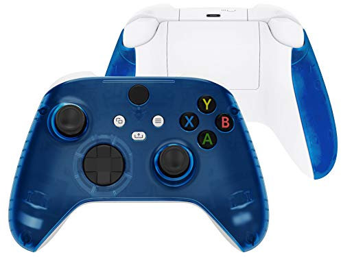 eXtremeRate Coque Avant de Remplacement pour Xbox Séries X/S, Coque Avant avec Poignée Grip pour Xbox Séries X/S Manette, Transparent Bleu