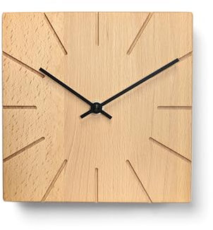 Natuhr Wanduhr Tischuhr Buche Holz - Beam - geräuscharm Massivholz Design 17 x 17 cm (Buche geölt Schwarze Zeiger, Quarzuhrwerk)