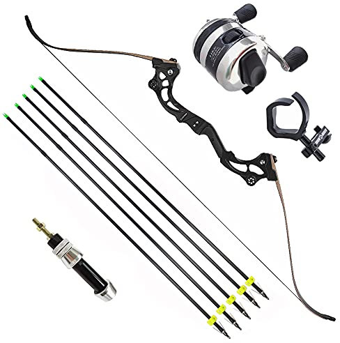 AMEYXGS Recurve Pfeil und Bogen Set Takedown Bogenfischen Bogen 30-55lbs Jagd Angeln Recurve Bow Kit mit Angelrolle, Pfeilauflage, Glasfaser Pfeile Rechte Hand (50lbs)