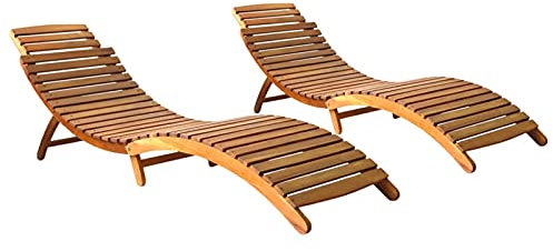 Tidyard Zusammenklappbar 2X Akazienholz Massiv Sonnenliege Klappbar Gartenliege Liegestuhl Holzliege Relaxliege Gartenmöbel Liege Strandliege Freizeitliege Für den Innen- Außenbereich geeignet