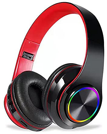 Auriculares Inalámbricos Bluetooth con Luces LED De 7 Colores, Auriculares Estéreo Plegables para Jugar sobre La Oreja, Potente Efecto De Sonido De Graves, Soporte para Tarjeta TF/Micro SD