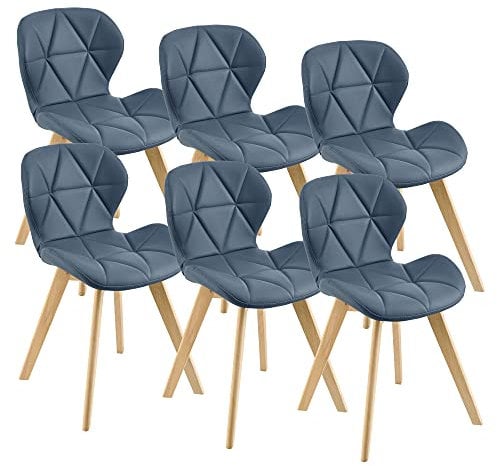 [en.casa] Esszimmerstuhl Älmhult 6-er Set 78x47x52 cm Kunstleder Buche Stühle Wohnzimmerstuhl Küchenstuhl Blau