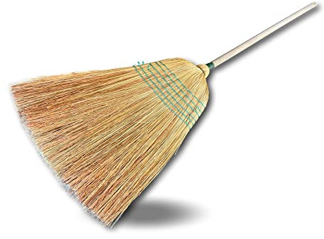 Lot de 6 balais traditionnels paille de riz en fibre naturelle | 6 fils manché largeur 35 cm | Manche bois 150 cm | Balai pour intérieur (garage) et extérieur | Kibros 109060x6