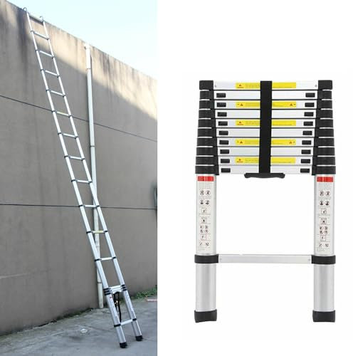 Scala Telescopica in Alluminio da 5 m - Antiscivolo, Allungabile, Multiuso Con 13 Pioli - Facile da Trasportare, Portata 150 kg, EN131