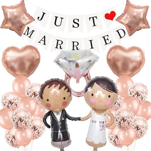 Deko Hochzeit Dekoration Rosegold Hochzeitsdeko Wedding Decoration Folienballon Hochzeit Deko Set Hochzeit Luftballon Brautpaar Just Married Deko Hochzeits Ballons Deko für Standesamt Hochzeit