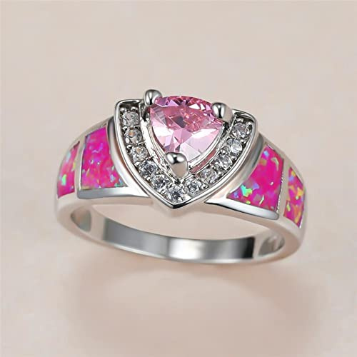 Cute Female Pink Triangle Crystal Ring Charm Silver Color Wedding Rings For Women Luxury Bride Opal Stone Big Engagement Ring