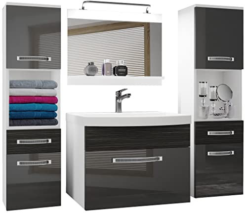 Belini Badmöbel GLA PM 6 Badezimmer, Silber Ebenholz Royal Glänzend Matt
