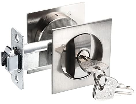 PATIKIL Poche Porte Serrure avec Clés, Invisible Encastré Poignée Loquet, Carré Entrée Vie Privée Serrure Porte Coulissante pour Grange Porte Bois Meubles Matériel, Argent