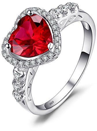 JewelryPalace Verlobungsring Eheringe Promise Verlobung Ring Silber 925 Damen, Edelstein Synthetisch Rubin Ringe, Herz Liebe Silberringe Damenring Antragsring Entouragering Ringe, Damen Schmuck 60