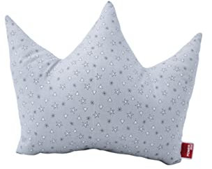 POWER INN Kronenkissen klein ca. 30x24cm | Kuschelkissen zum Träumen und Schlafen | Kinderkissen zum Spielen und Knuddeln | Babykissen als Geburtsgeschenk | (Hellgrau mit Sternen und Dreicken)