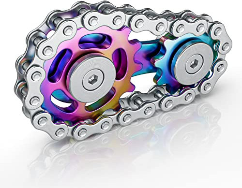 Aolcev Fidget Spinner Linkage Bike Chain Fidget Toy Stainless Steel Metal Sprocket Chain Gear Hand Spinner for ADHD Anxiety Autism Stress Relief Desk Toys Bicycle Chains Fidget-Toys for Kids Women Men
