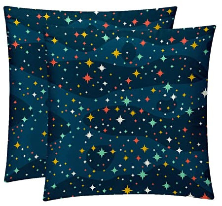 TBOUOBT Packung mit 2 Samt-Kissenbezügen, quadratischer Kissenbezug, Kissenbezug für Couchbett,Cartoon farbige Sterne Nachthimmel