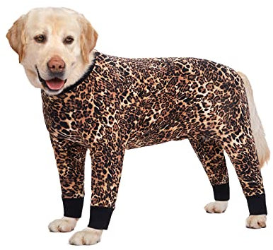BT Bear Elastischer Haustier-Einteiler für große Hunde, schützt Gelenke, Anti-Haare, Lecken, Wundschutz, Haustier-Pyjama, Overall für mittelgroße und große Hunde (XXL, Leopardenmuster)