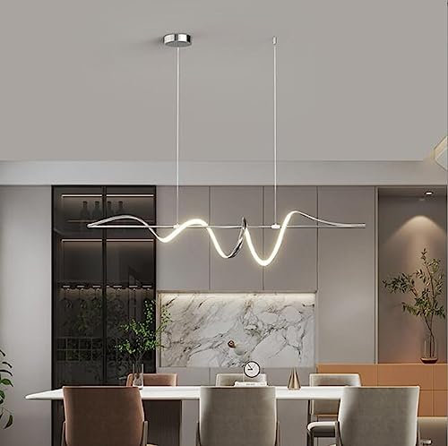 SXYSXYSXY LED Modern Wellen Pendelleuchte Dimmbare Esszimmer Hängelampe Mit Fernbedienung 53W Moderne Esstisch Büro Kronleuchter Hängeleuchte Küche Für Wohnzimmer L:120cm,Silber