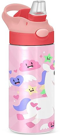 Un Unicornio Blanco Rosa Botella de Agua Acero Inoxidable Beber Térmica con Pajita para Niños Niñas