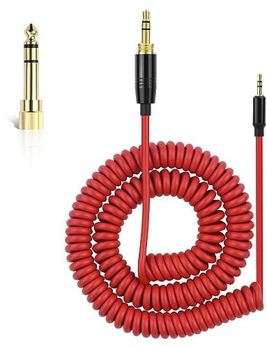 Lusgawer QC45 Coiled Audio Cable,Replacement Audio Cable Cord Compatible with Bose QC45/QC35/QC35 II/NC700 Headphones,2.5mm to 3.5mm(1/8) Extension Wire with 6.35mm(1/4) 6-16ft, Red