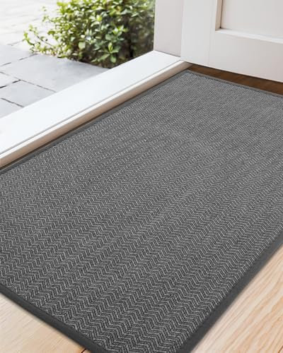 COLOR&GEOMETRY Dirt Trapper Door Matts Indoor 43.5x75 cm, Indoor Door Mat Non Slip, Front Door Mat Heavy Duty, Absorbent Doormats Inside for Entrance, Muddy Paws, Dark Grey (Rolled-up NO Creases)