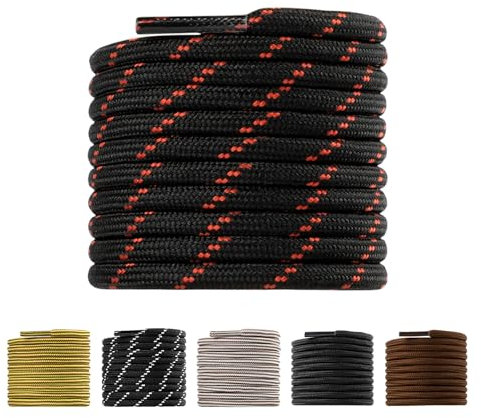 LARGERED 2 Paar Schnürsenkel Rund für Arbeitsschuhe Reißfest Ø 4mm Ersatz Schuhbänder für Stiefel,Outdoorschuhe und Sportschuhe Boot Shoelaces für Herren Damen aus Polyester,Schwarz/Braun,140cm