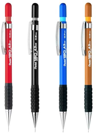 Pentel 120 DX Druckbleistift, automatisch, nachfüllbar, 1 von jeder Größe, 4 Stück, 0,3 mm/0,5 mm/0,7 mm/0,9 mm