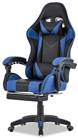 Walden Sedia da gaming, ergonomica, da ufficio, da gaming, schienale regolabile, sedia girevole da corsa, ufficio, computer, ergonomica, videogioco (blu)