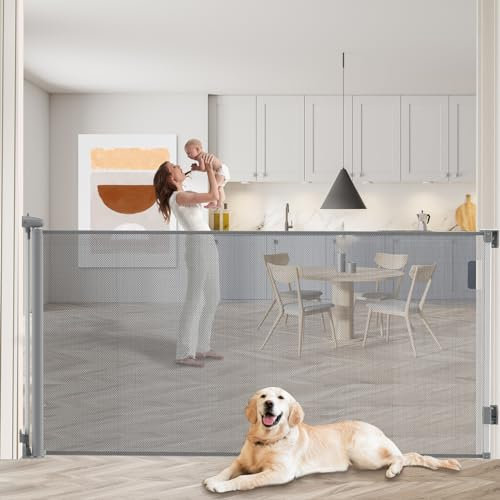Muaket Barrera Seguridad Niños Escalera Extensible 0-300CM Extra Ancho Retráctil Puerta Seguridad Bebé, Operación con una Mano Vallas Seguridad Nños y Perros para Escaleras Pasillos Interiores