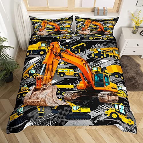 BJCJGGL Funda Nordica 90 Excavadora Negra Edredón Cama 90 para Niñas Niños con Cremallera de Suave Transpirable Microfibra Fundas Nordicas 150x220 cm + 2 Fundas de Almohada 50x80 cm