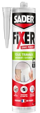SADER FIXER Sans Percer Tous Travaux Intérieur/Extérieur Transparent - Mastic Colle Hybride, Collage Puissant, Tous Matériaux, Peut se Peindre, Cartouche 300g
