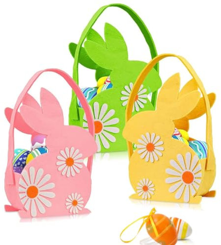 Mizijia 3 Stück Ostern Geschenktüte, Ostertüten zum befüllen, Osternest mit Hase - Osterkörbchen aus Filz zum Befüllen