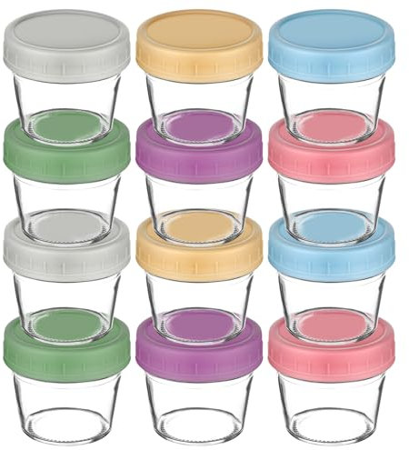 Aolso Baby Food Storage Containers, 12-Pack Glass Baby Food Containers, 100ML Weaning Freezer Pots with Airtight Lids, Freezer & Microwave Safe (Without Lid), Perfect for Infant & Toddler Food