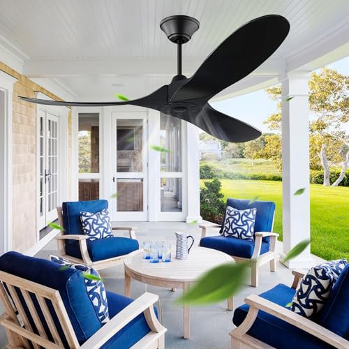 Uaikiea 70 inch Large Black Ceiling Fan without Light, Wood Outdoor Ceiling Fan no Light 3 Blades Propeller Ceiling Fan 6 Speed Reversible Noiseless DC Motor for Indoor Bedroom Farmhouse Patios
