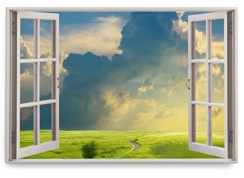 Paul Sinus Wandbild 120x80cm Fensterbild Grüne Wiese Landschaft Himmel Sonnenuntergang Natur