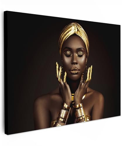 MuchoWow© Bild auf Leinwand 40x30 cm Schlafzimmer Bilder Badezimmer Wand Deko Wohnzimmer Modern Wanddeko Bilderwand Geschenk Frau - Gold - Porträt - Schmuck - Luxus