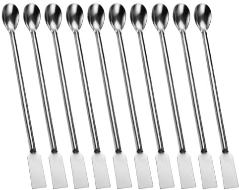 HugeDE 10 Pcs 20cm Stainless Steel Lab Spoons Micro Scoop Spoons Mixing Spatulas Long Handle Measuring Spoons with Double Side for Laboratory Sample