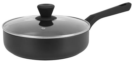 Sitram 714183 Sauteuse Aluminium PURE Noir Ø24,H6,5 cm - Revêtement anti-adhésif Whitford Xylan sans PFOA, Manche thermorésistant soft touch + couvercle vapeur en verre - Tous feux sauf induction