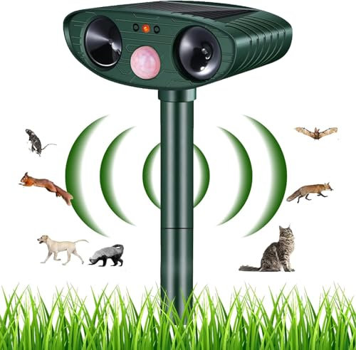Katzenschreck Ultraschall, Solar Tiervertreiber, Tierabwehr Wasserdicht mit PIR-Bewegungssensor wirksam gegen Katzen,Hunde, Vögel,Füchse,Ratten