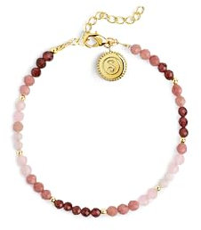 SINGULARU - Altea Dots Syra Rose Armband. Edelstahl mit 18 Kt Vergoldeter Beschichtung und Naturstein. Schmuck für Damen.