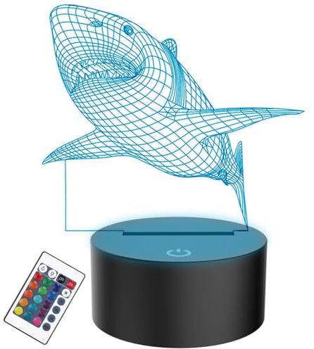 PONLCY Hai Nachtlicht, 3D Illusion Lampe mit Fernbedienung, 16 Farben USB Schreibtischlampen, Schlafzimmer Dekoration Tischlampe für Kinder Weihnachten Geburtstag Geschenke
