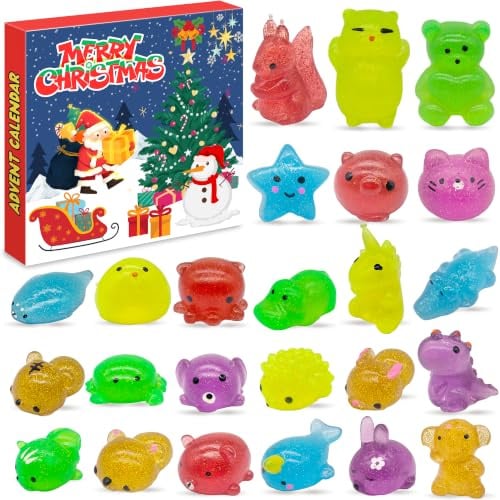 Mochi Squishies Adventskalender 2026,24 Stück Weihnachts Countdown Kalender | Mochi Mini Weihnachten Squeeze Spielzeug, Mini Squishy Kawaii Set für Kinder und Erwachsene