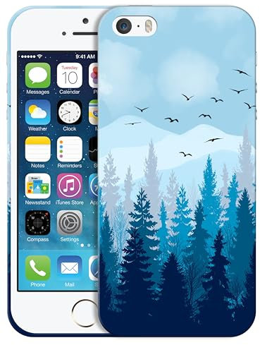 GlamCase for iPhone 5 / 5S / SE 1st Generation - Nature Misty Forest Design Printed Slim & Sleek Cute Plastic Hard Snap on Protective Designer Back Phone Case/Cover for iPhone 5 / 5S / SE 2016 White