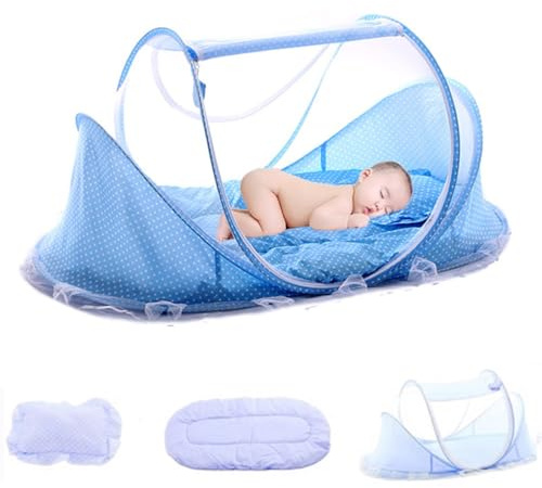 Baby-Moskitonetz-Bettzelt Kinder, Tragbar, Faltbar, Kinderbett, Stubenwagen, Moskitonetz, Polyester, Neugeborene, Schlafbett, Reisebett Bett, Kinderbett, (blaues