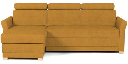 MNS Harris Corner Sofa Bed With Storage, L-Shaped Corner Sofa, 4 Seater Pull Out Sofa Bed, Chill Me Velour Fabric Couch Convertible Click Clack Bedding Storage Settee For Living Room (Mustard)