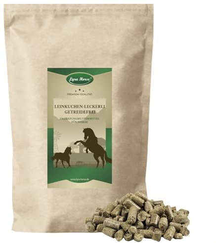 Lyra Horse® 5 kg Leinkuchen Leckerli getreidefrei Pferdefutter Pferde | Snacks aus Sonnenblumenfasern & Leinkuchen - Ausgewogene Nährstoffquelle - Leckerlis für Pferde - Reich an Ballaststoffen